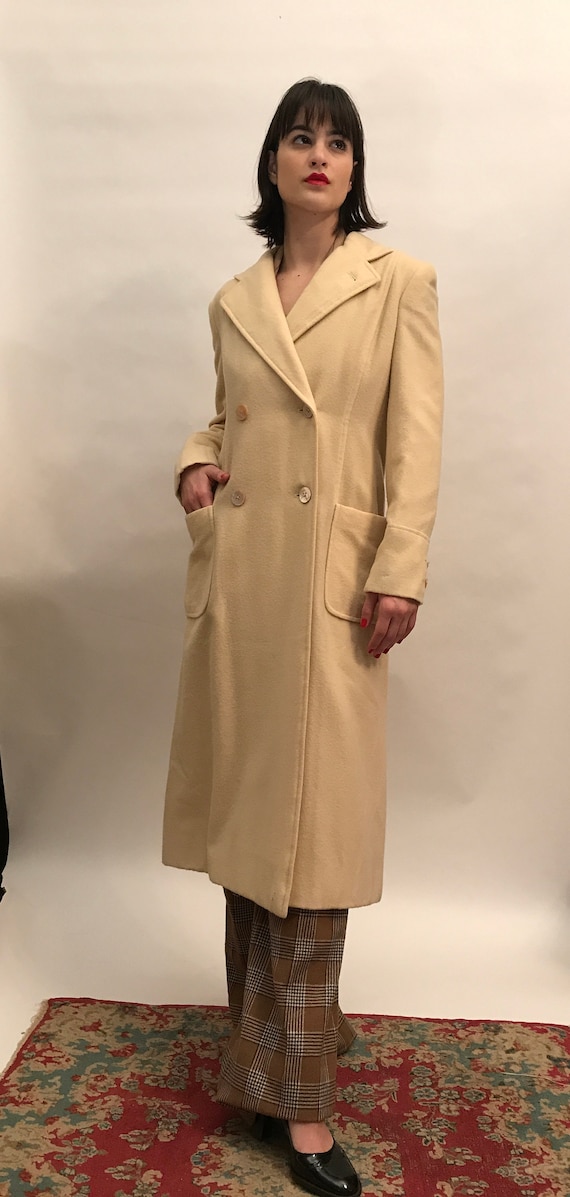 70's winter white wool double breasted coat - Wint
