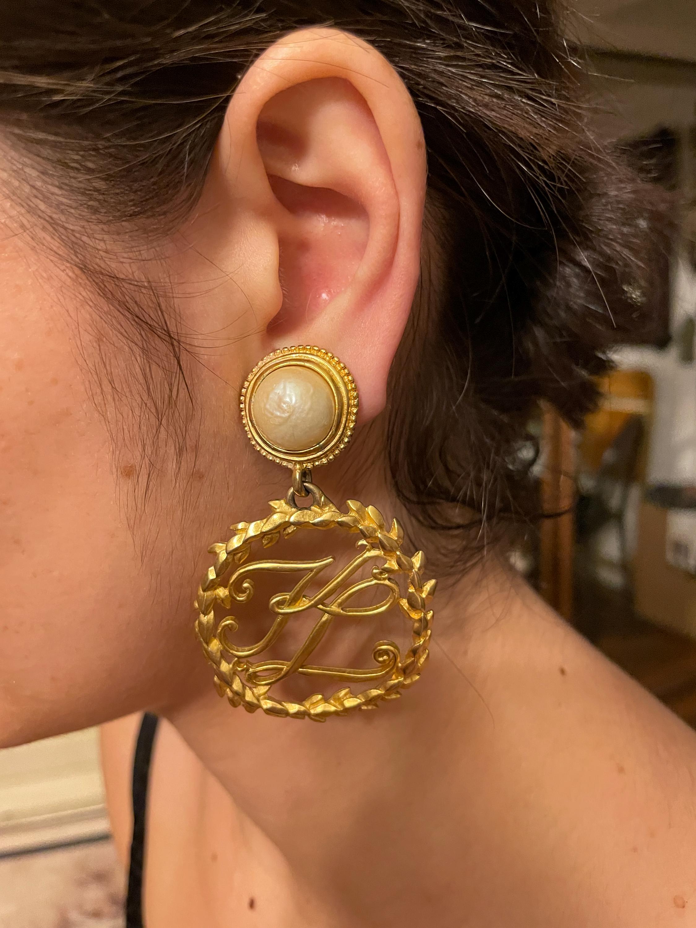 90s Huge Karl Lagerfeld Earrings, Authentic Karl Lagerfeld Vintage 