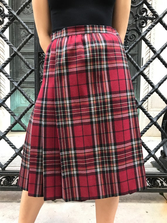 70's Yves Saint Laurent red plaid skirt - image 2