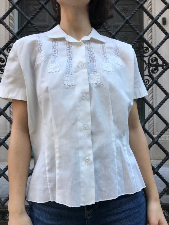 40's/50's white cotton short sleeve button down bl