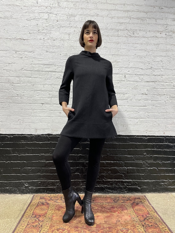 Marni 2000 black tunic/mini dress,  pointed colla… - image 1
