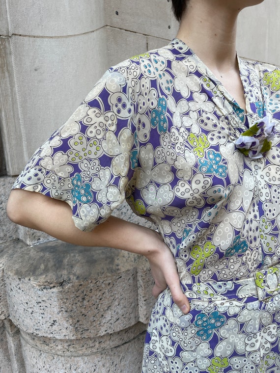 40's rayon short sleeve dress w/ shamrock pattern… - image 6
