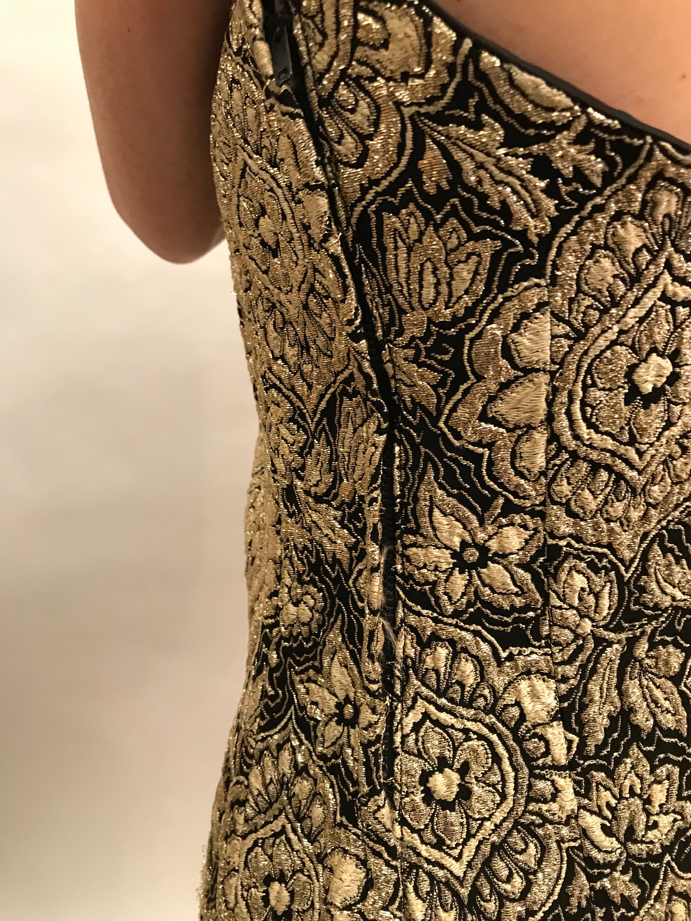 50s Brocade Gold and Black Spaghetti Strap Dress, Flowers Patterns Design,  Square Neckline, Open Back, Sexy and Beautiful - Etsy