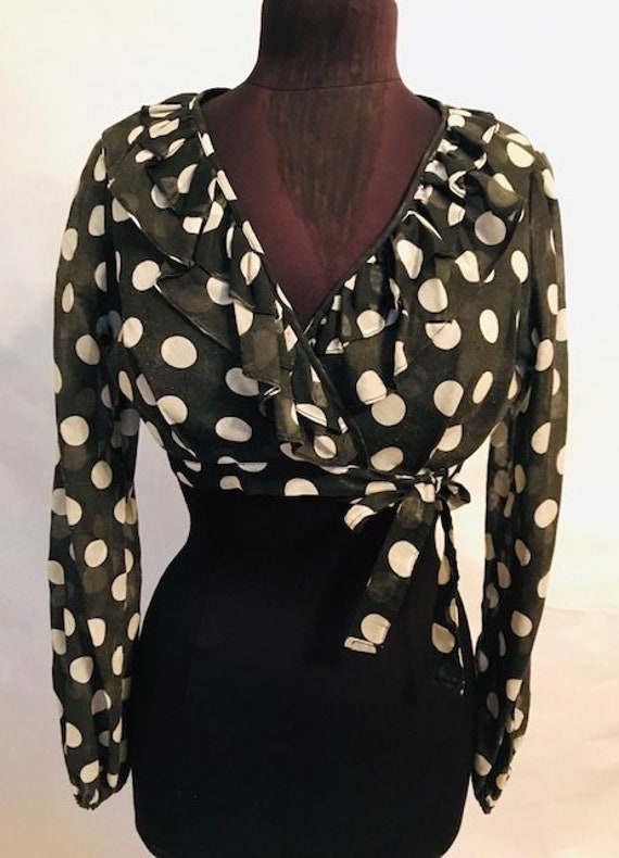 60’s Black Polka Dot Wrap Top
