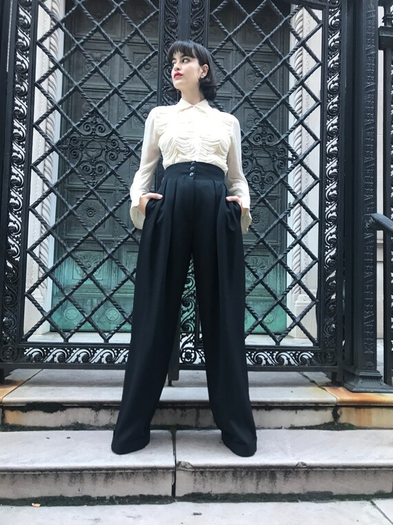 Claude Montana black gabardine baggy high waisted