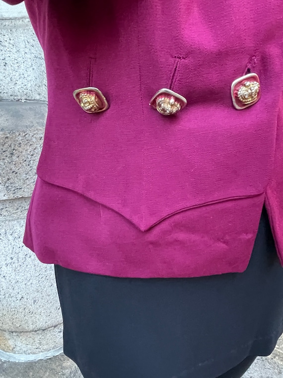 40's Gaberdine fuchsia jacket,  overlapping, w/ 3… - image 4