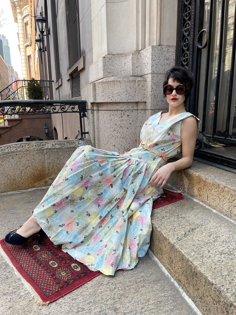 50/'s Cotton Firework flowers V neck dress