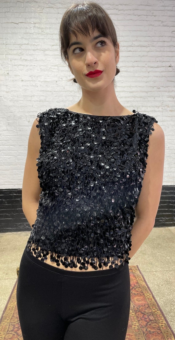 50's fun black beaded and sequin top - sequin top