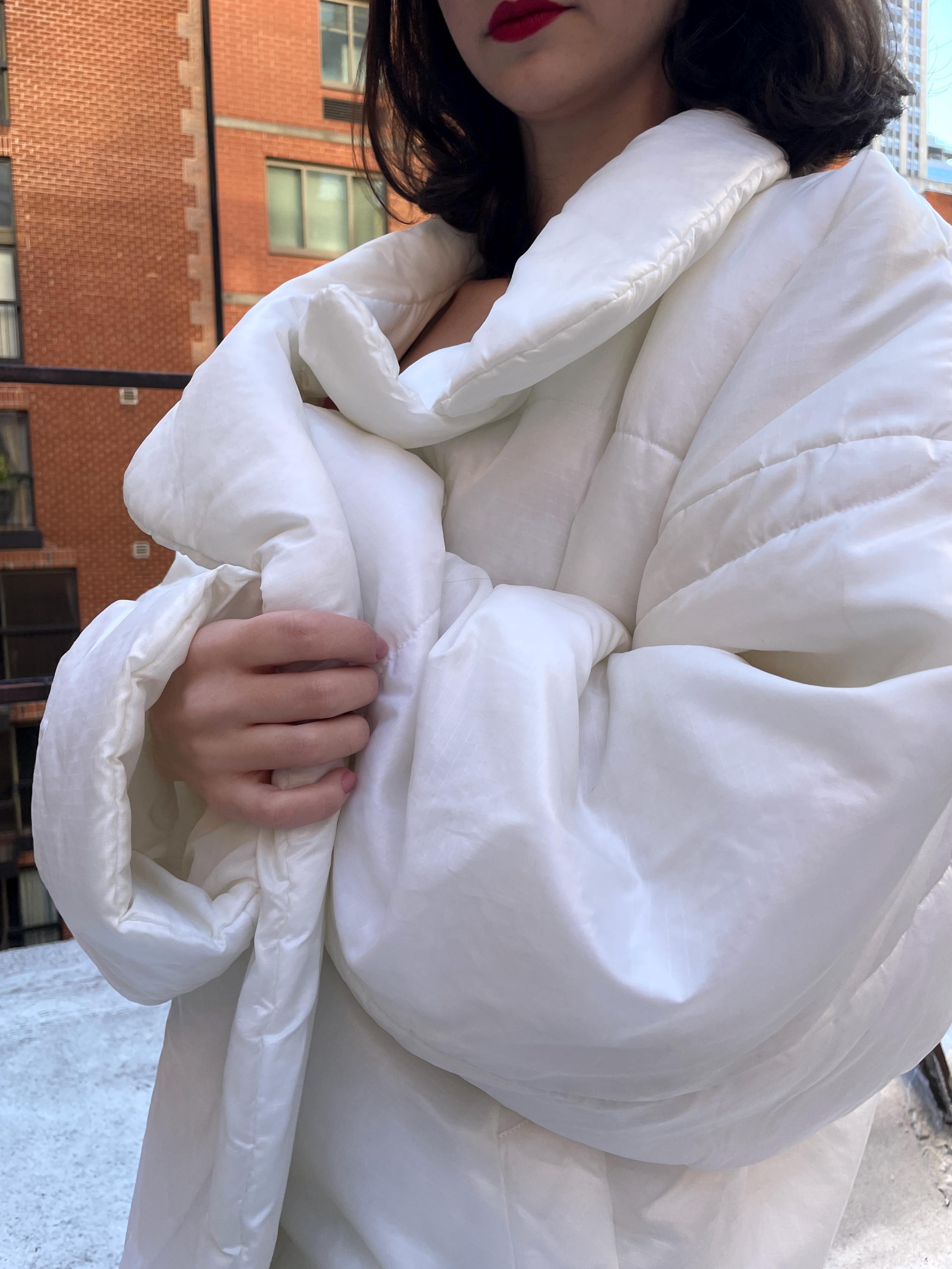 80s Norma Kamali Original Sleeping Bag Coat Made in USA. OMO White
