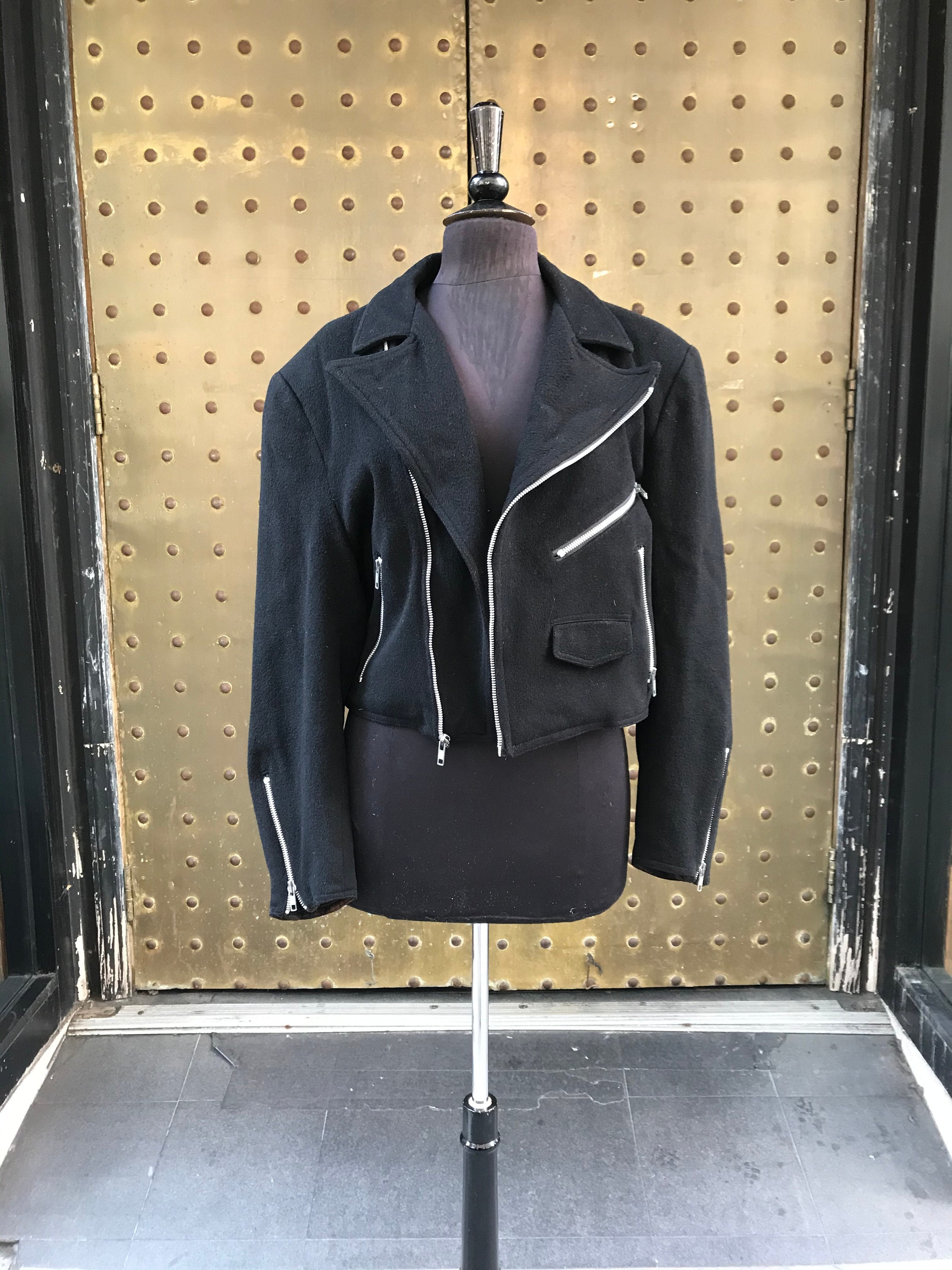 80s Stephen Sprouse 100% Wool Jacket Sprouse Black Zipper 