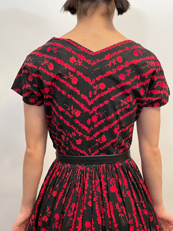 40's/50's black and red rose cotton dress, dolman… - image 6