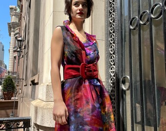 open lace back dress Theia Karen Organza V Neck Gown In Aquatic Blooms main image 1