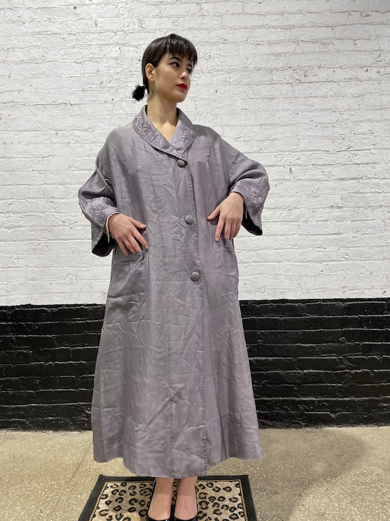 20's silk gray day coat with embroidery on the co… - image 1