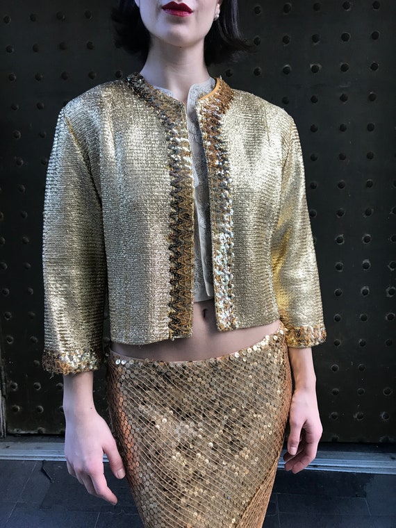 50's/60's jacket. gold lame open jacket w/ sequins