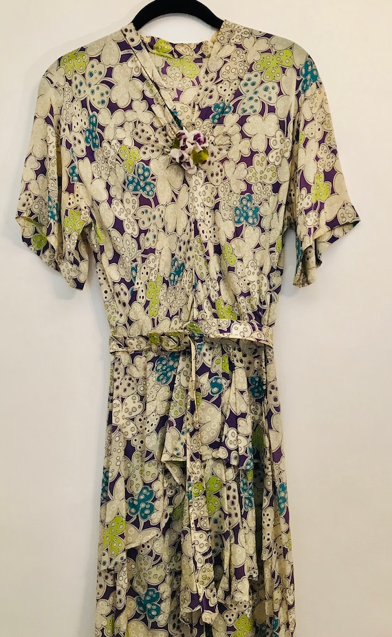 40s rayon purple floral dress