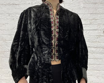Victorian black velvet jacket Antique Victorian Edwardian  Fit and Flare Embellished 1900s Ladies Coat Jacket,Small