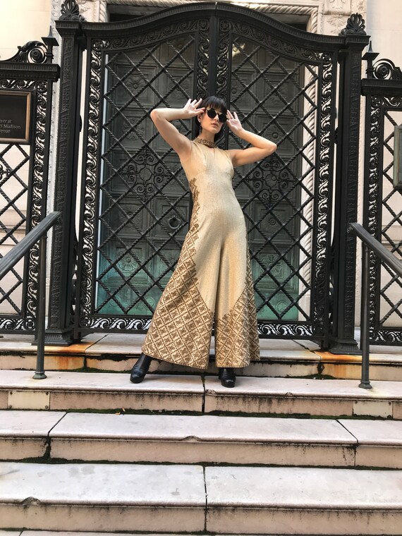 60's gold lame sleeveless jumpsuit