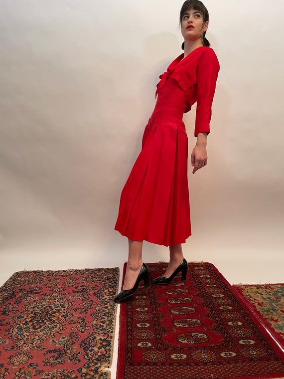 50's Red Dress and Bolero, red dress, vintage set,
