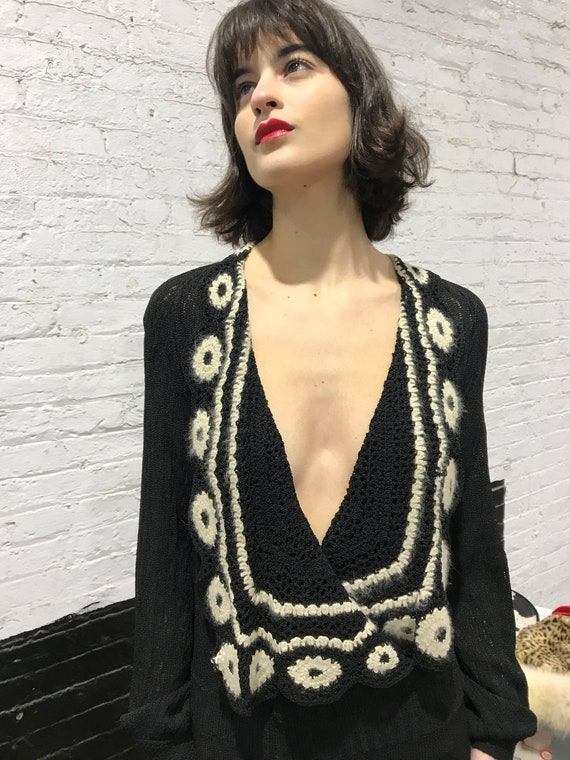 30's sexy black boucle knit dress knit dress - vin