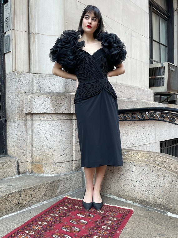 80s black dress with big gigantic dramatic tulle … - image 4