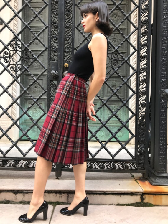 70's Yves Saint Laurent red plaid skirt - image 3