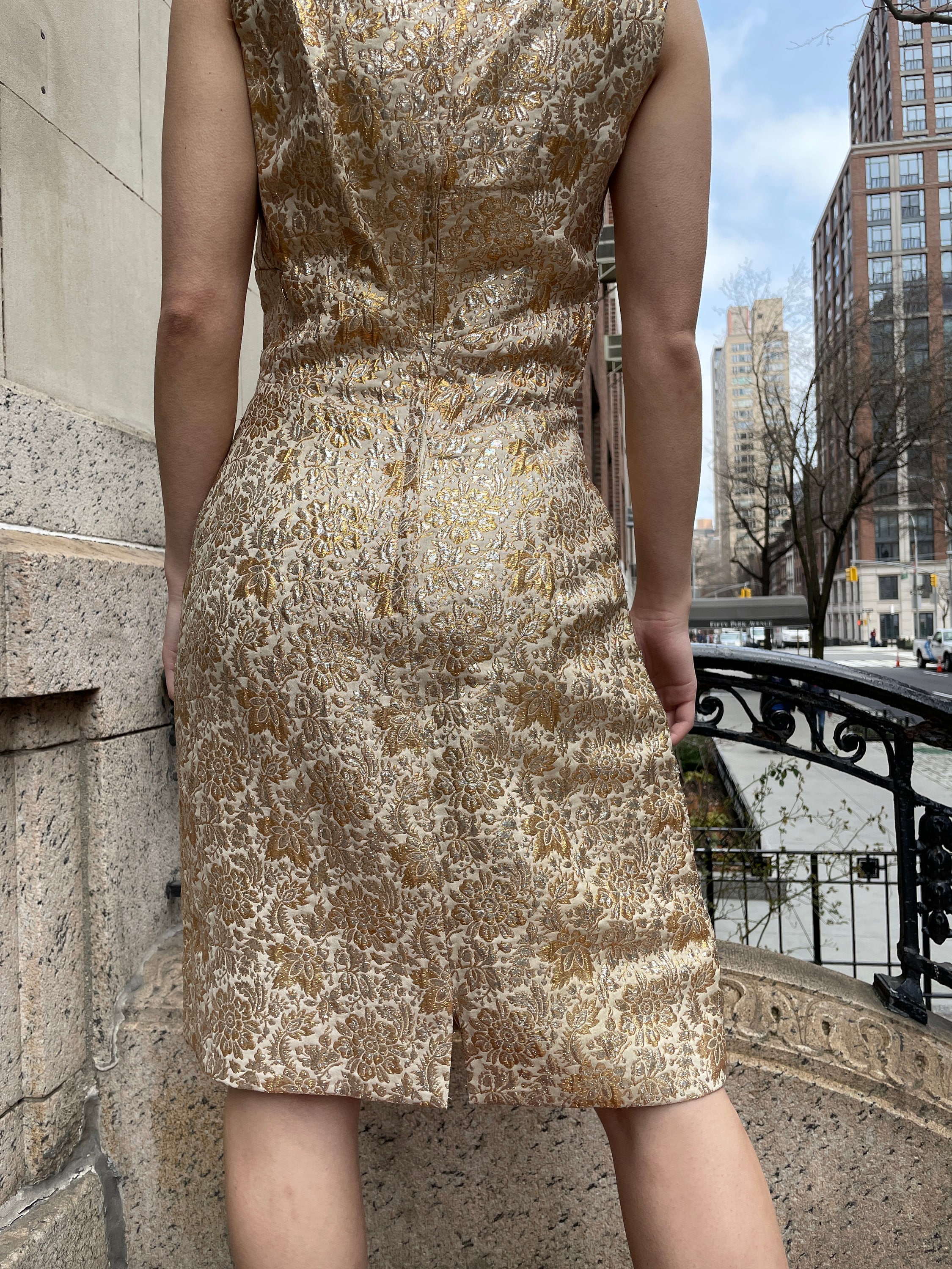 slim fit dress slacks Gold-Button Faux-Leather Dress | Dolce Cabo main image 0