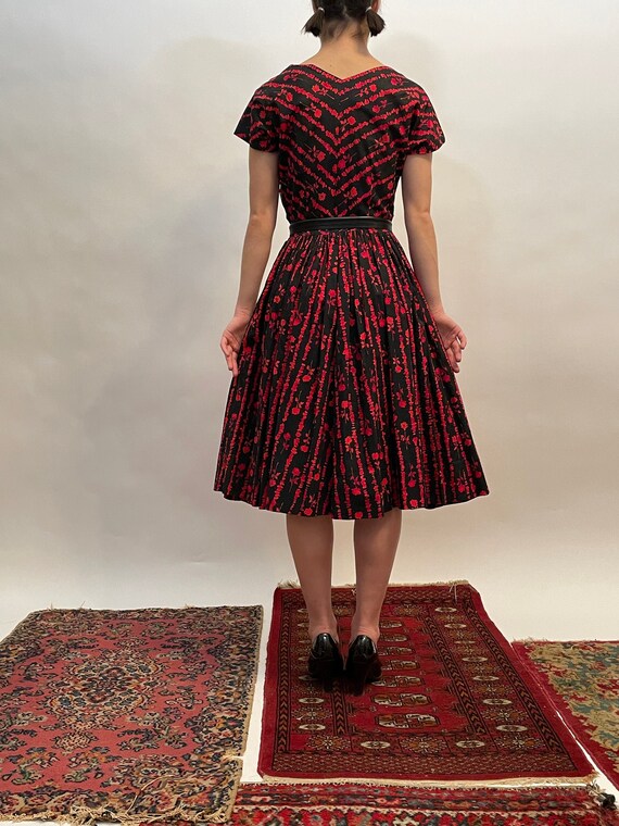 40's/50's black and red rose cotton dress, dolman… - image 3