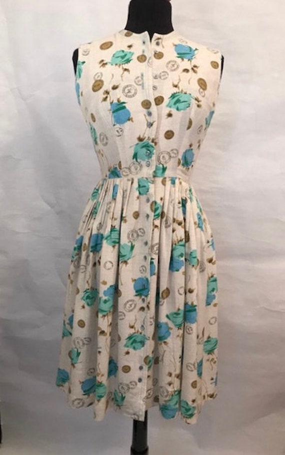 50’s Linen Dress with Postmark Motif