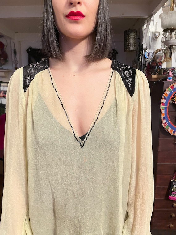 90s chiffon top with Velvet and black embroidery … - image 2