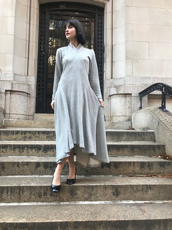 80's Norma Kamali oversize petite gray dress, sw