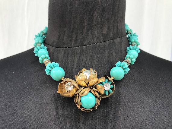 30's Miriam Haskell rare Aqua Glass Beaded necklac