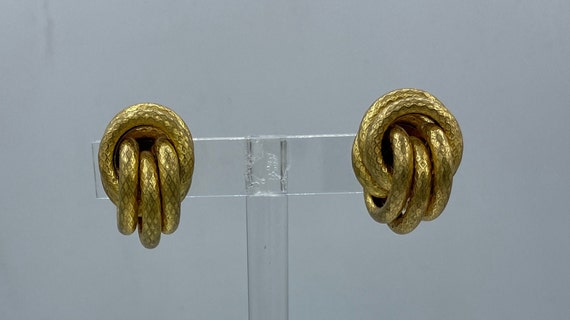 Rare Miriam Haskell Big Knot Gold-Tone Clip Earri