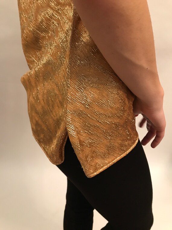70's Adolfo New York silk gold lame top - Gold La… - image 3