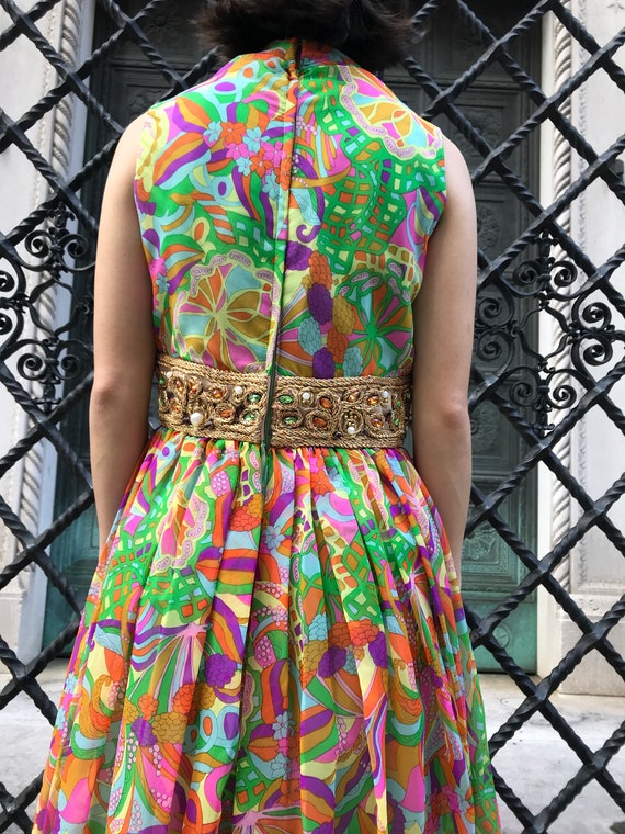 60's neon multi color maxi dress, party dress, be… - image 9