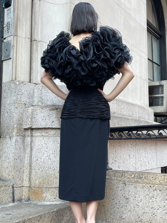 80s black dress with big gigantic dramatic tulle … - image 3