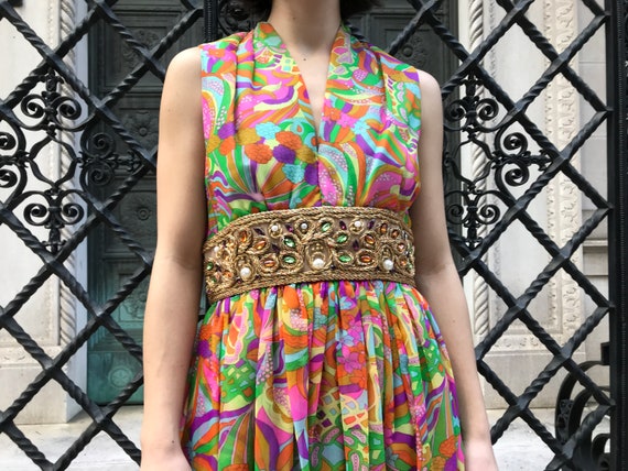 60's neon multi color maxi dress, party dress, be… - image 10