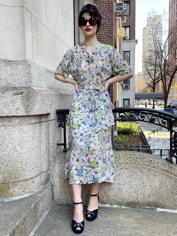 40's rayon short sleeve dress w/ shamrock pattern… - image 9