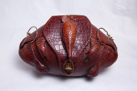 70s Armadillo Oval shaped bag with Long metal sil… - image 2