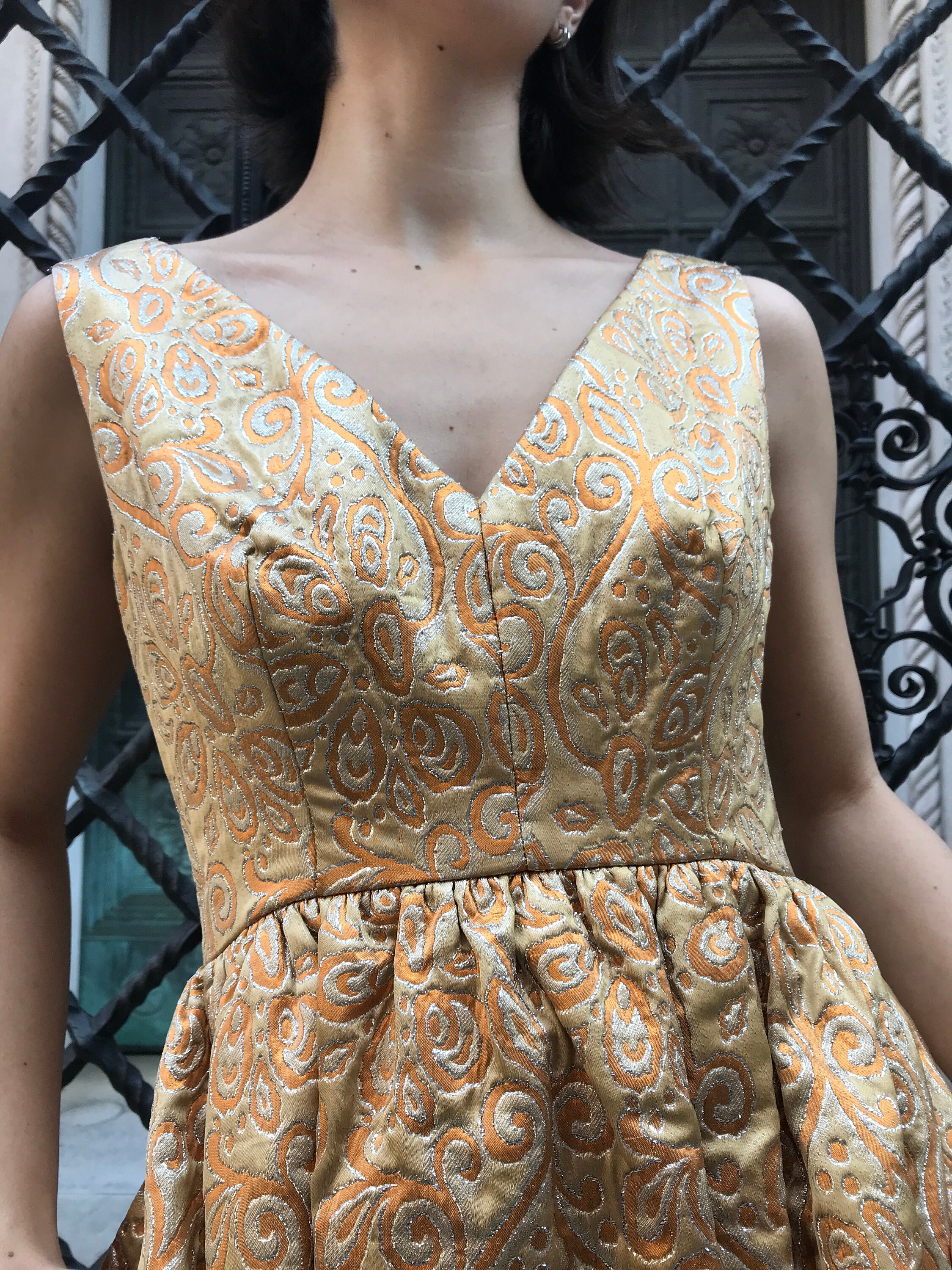 kate moss gold dress topshop 1960s Christian Dior Yellow Brocade Shift Dress – Style & Salvage main image 1