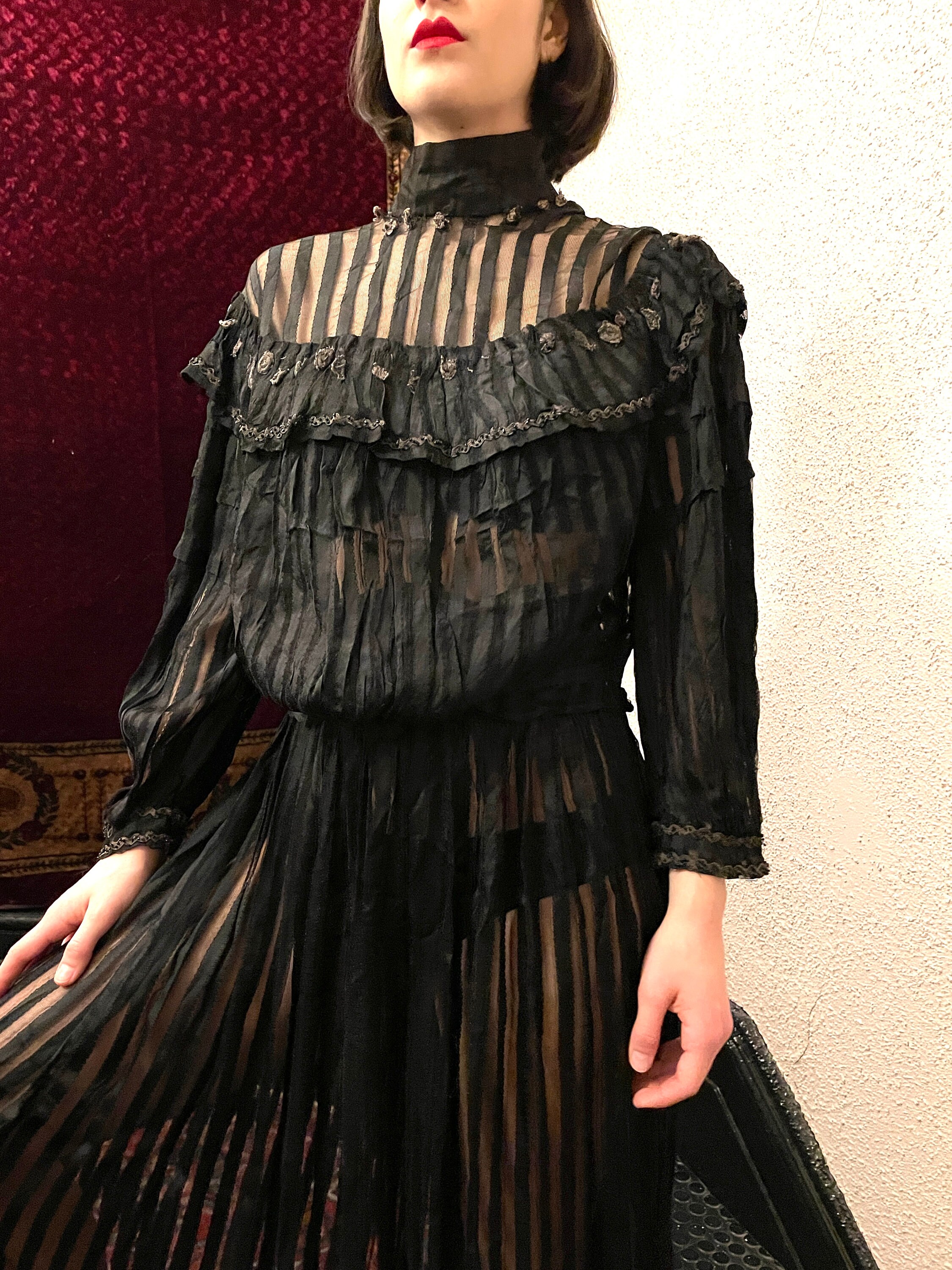 Victorian 1837-1901 Black Striped Sheer Set top, Skirt, Belt, - Etsy