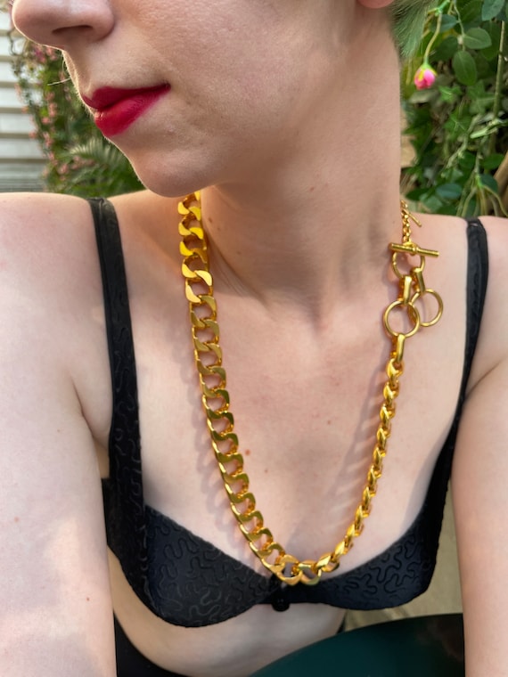 90s Vintage YSL chunky gold tone necklace. Chunky 