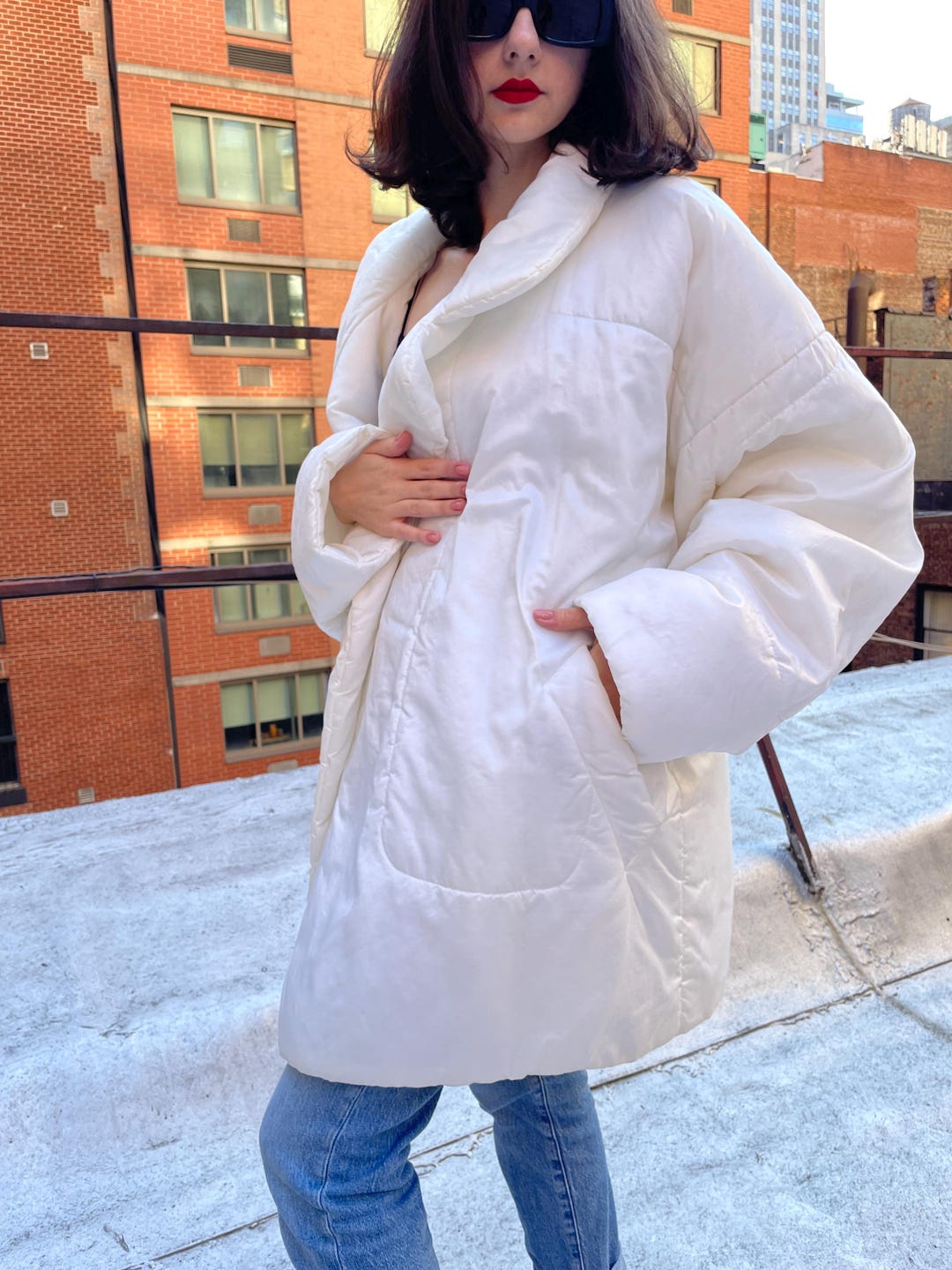 80s Norma Kamali Original Sleeping Bag Coat Made in USA. OMO White