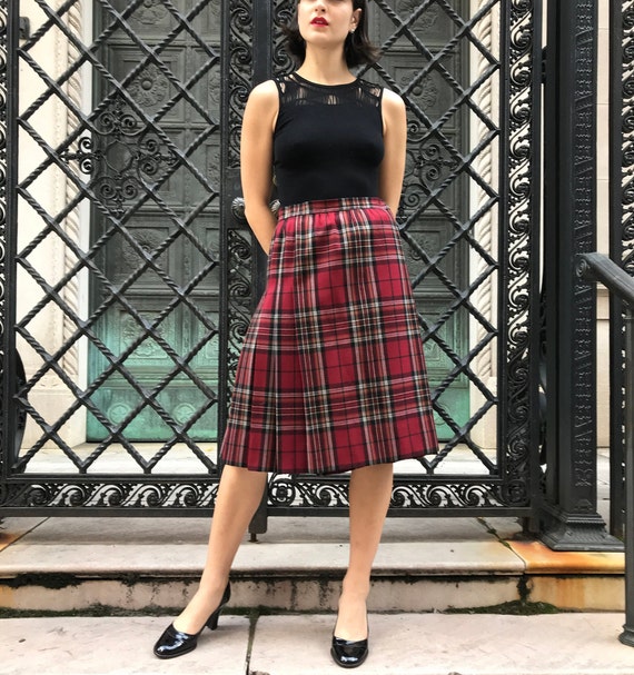 70's Yves Saint Laurent red plaid skirt - image 1