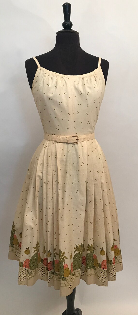 50's cotton fruit motif dress w/ spaghetti straps