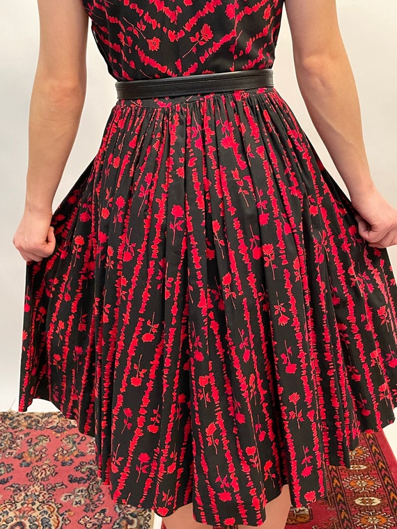 40's/50's black and red rose cotton dress, dolman… - image 7