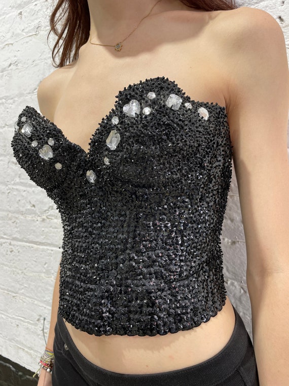 80's sexy vintage DANA DEATHERAGE black corset / … - image 2