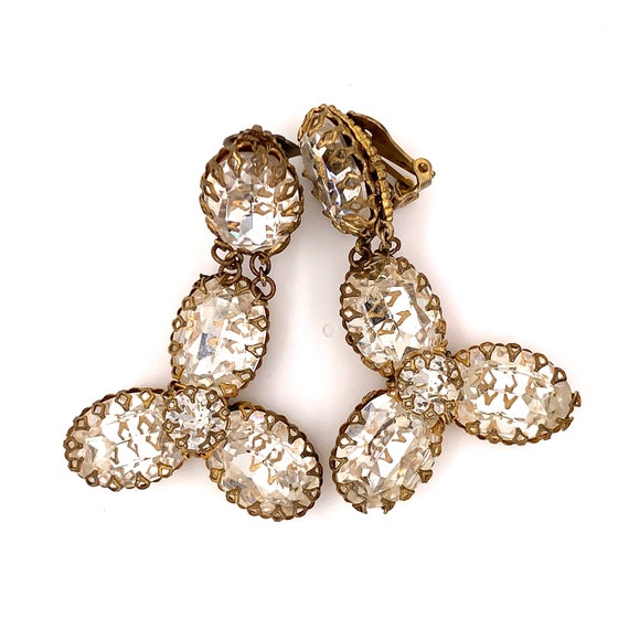 Rare Miriam Haskell clip on earrings, flower, crys