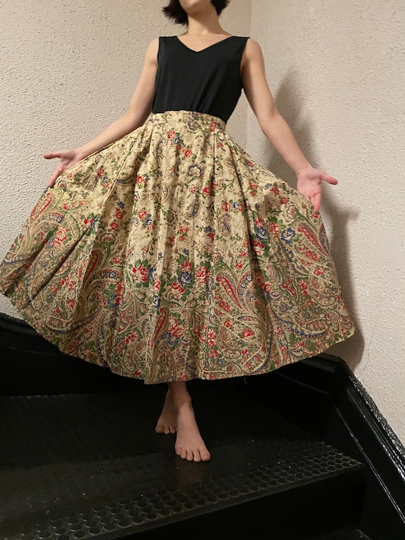 50s Hand-Painted Circle Skirt, paisley skirt, flor