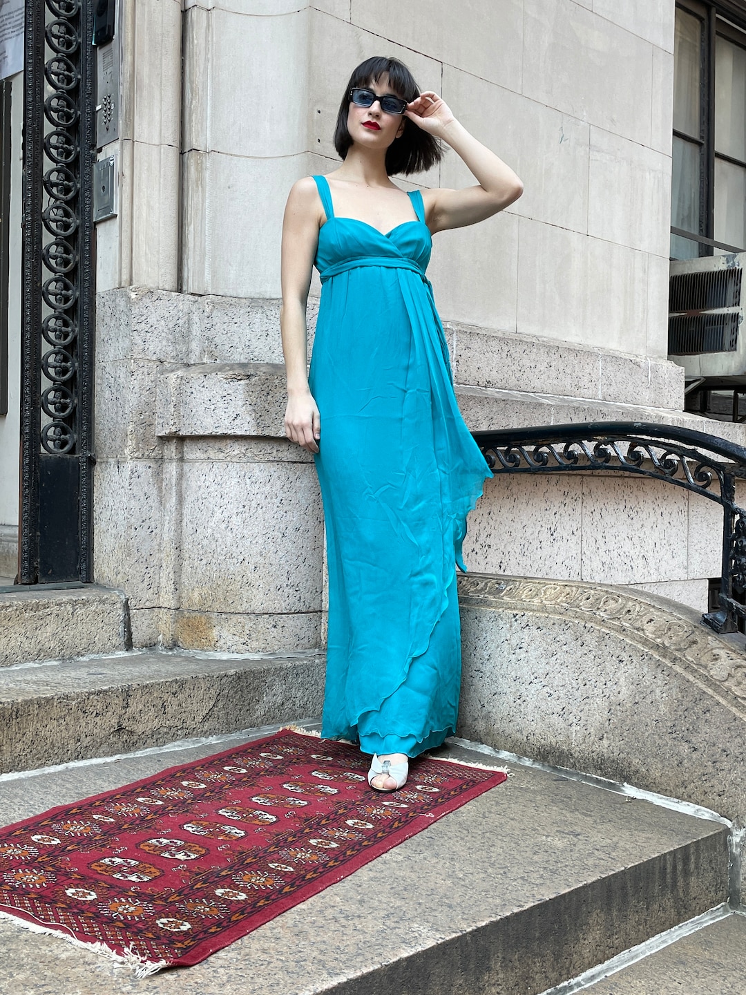 90's Valentino Blue Chiffon Gown, Empire Style, Wide Straps, Tie Belt  Around the Bust, - Etsy