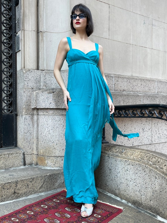 90's Valentino blue chiffon gown, empire style, w… - image 4